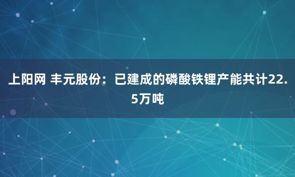 上阳网 丰元股份：已建成的磷酸铁锂产能共计22.5万吨